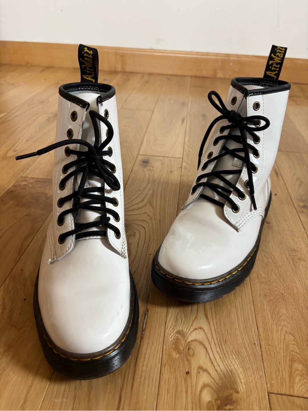 Dr. Martens Zavala White Patent Leather Lace Up Combat Boots Women’s 7